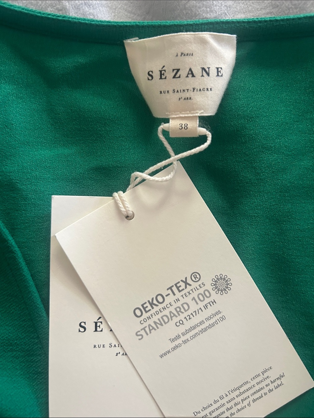 Sezane | Emerald green V-Neck Button Front Women's Top - Picture 2 of 7